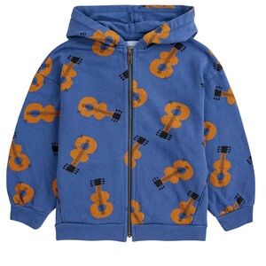 Bobo Choses Blue Hoodie with Orange Guitar Pattern